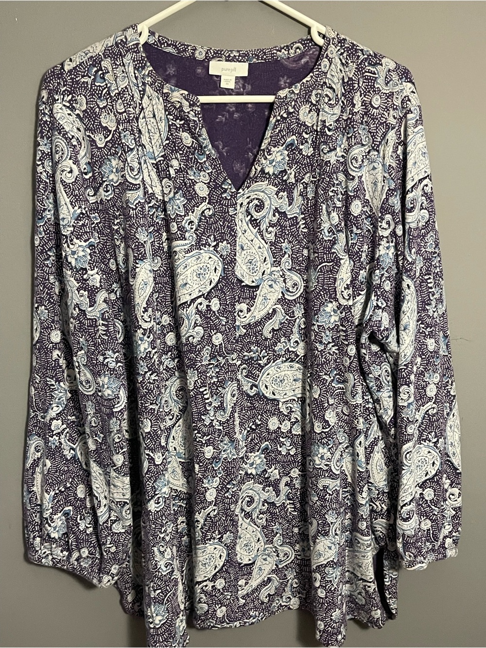 Women's Purple Paisley Long-Sleeve Tunic Top. Size 2X